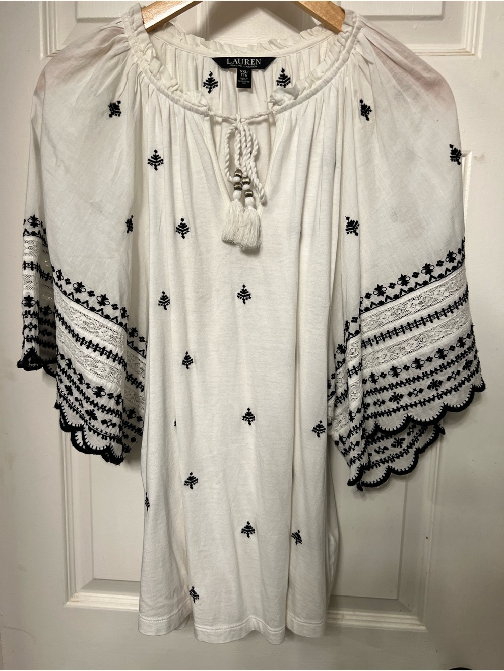 Lauren Ralph Lauren White Tunic with Black Embroidery